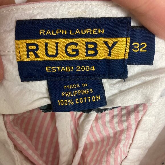 Vintage Ralph Lauren Rugby Seersucker Shorts Mens 32 Mens Pink Stripe Cotton - Picture 4 of 9